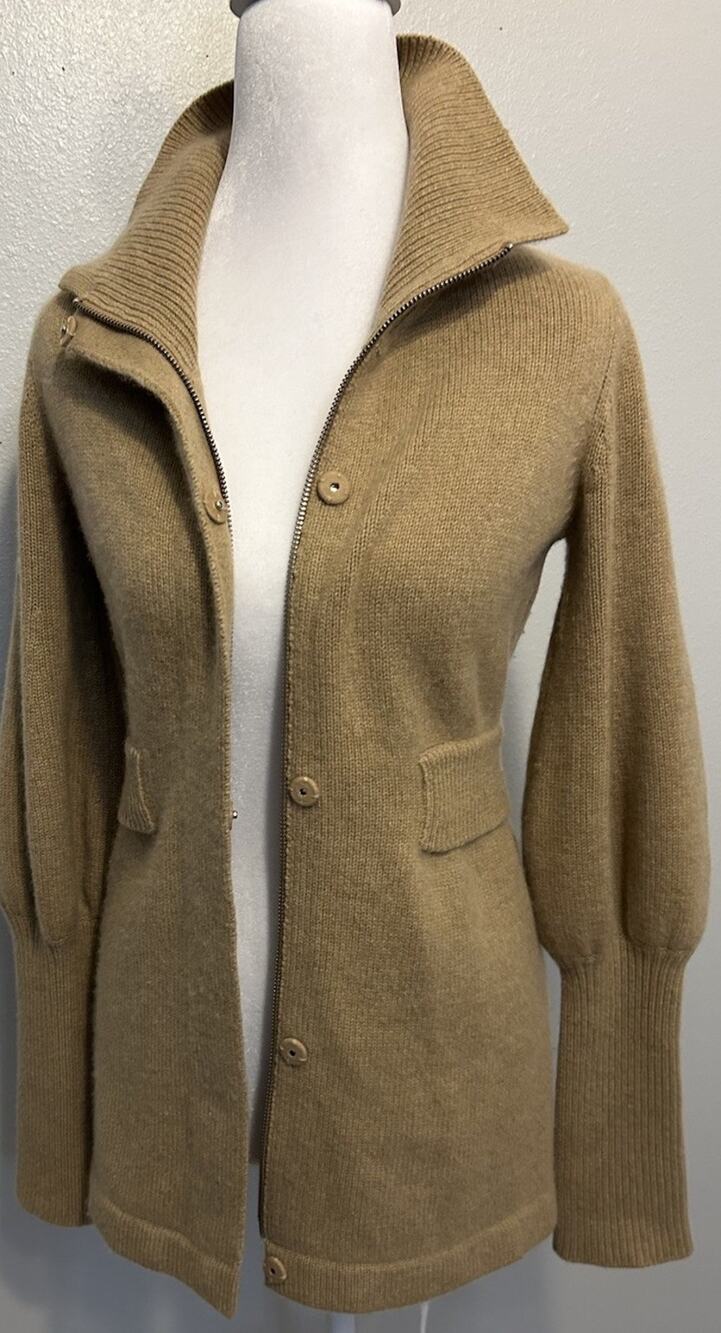 VTG 100% Cashmere Sweater XS Zip Up Jacket Military Saks Fifth Avenue 80s/90s